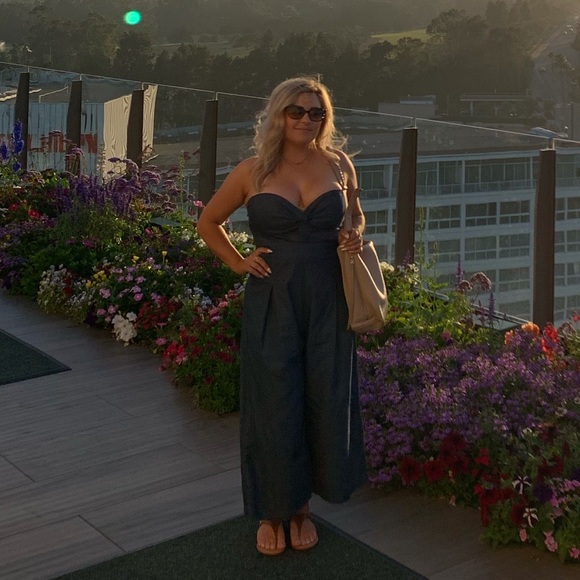 Denim strapless wide leg jumpsuit romper - Picture 5 of 13